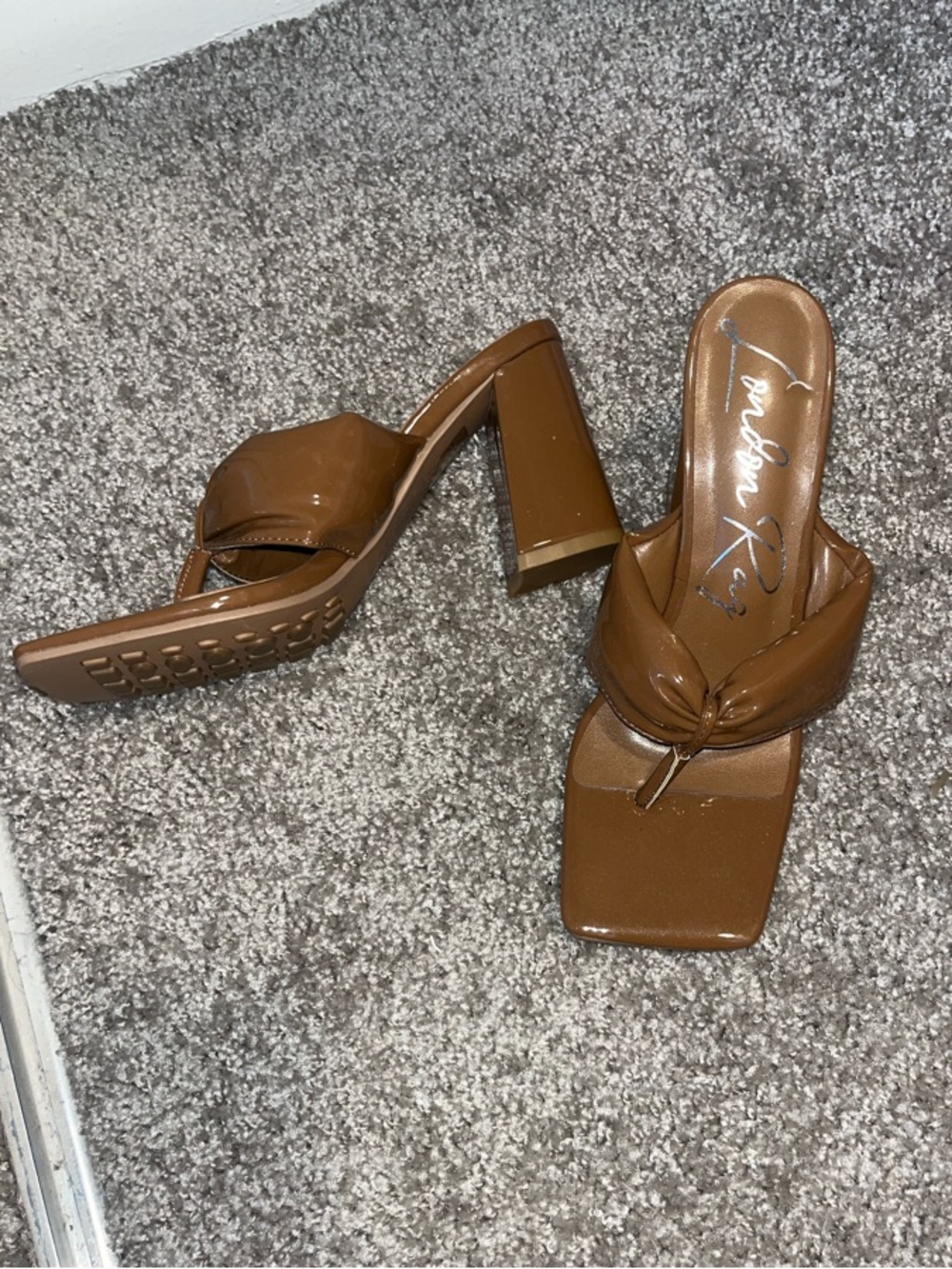Brown Knotted Square-Toe Block Heel Mules